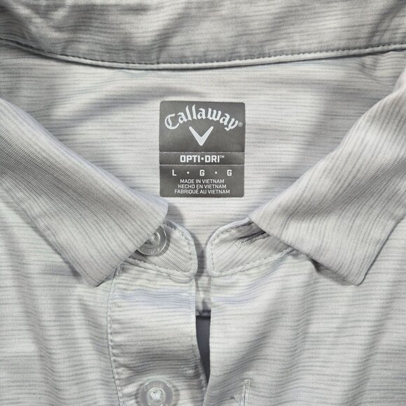 Callaway Opti-Dri Polo Shirt L Gray‎ Striped Short Sleeve Golf Performance Shirt - Picture 6 of 8